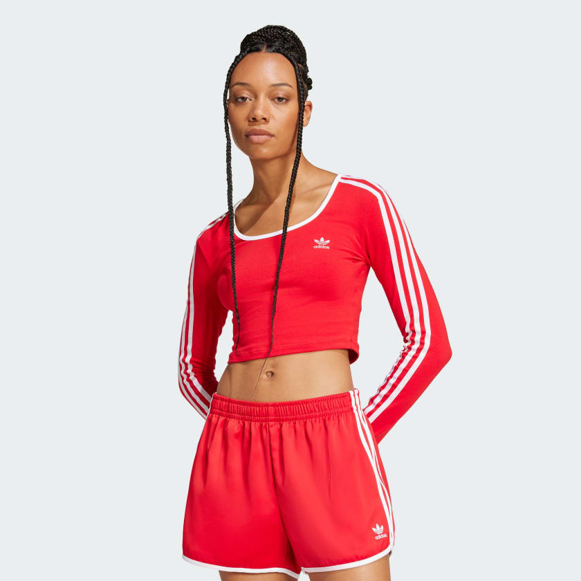 adidas Adicolor 3 Stripes Long Sleeve Crop Tee Red adidas Deutschland