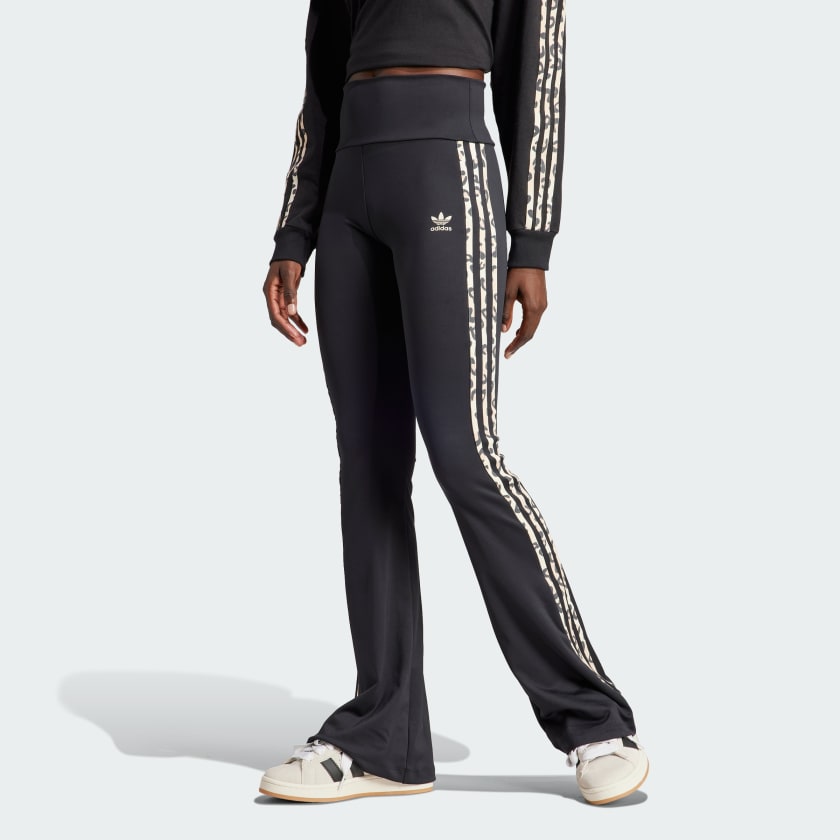 adidas Originals Leopard Luxe 3-Stripes Infill Flared Leggings - Black, Women's Lifestyle
