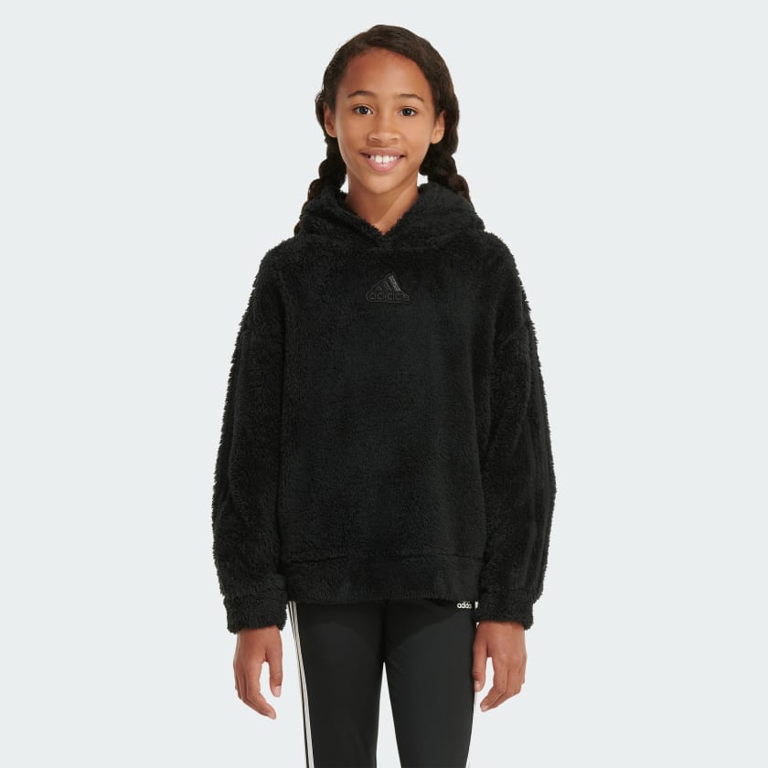 adidas Long Sleeve Cozy Furry Pullover Hoodie - Black