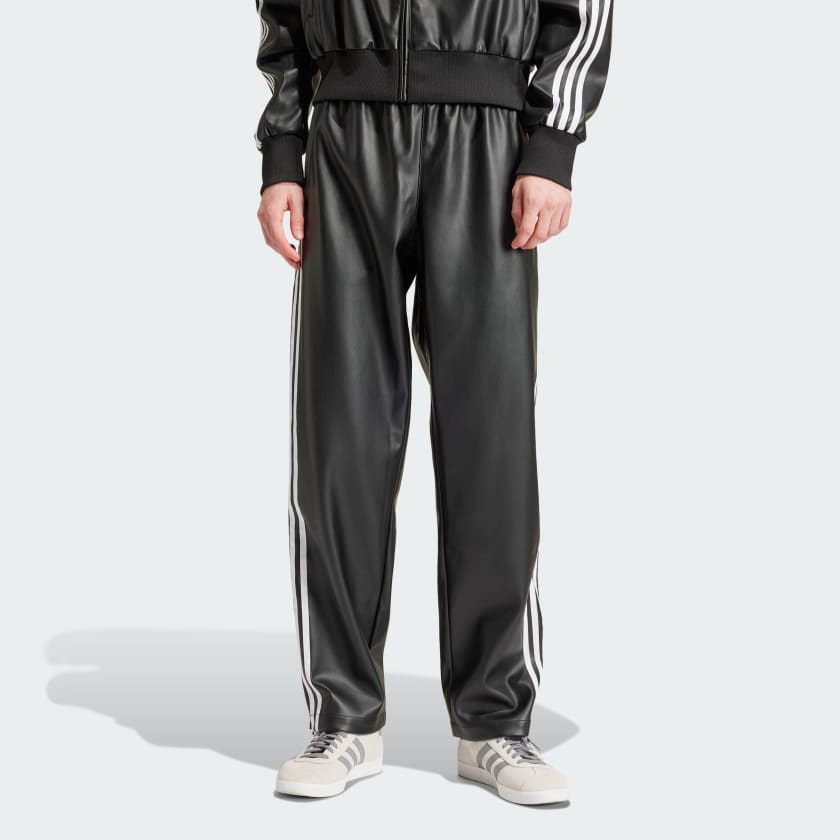 adidas Faux Leather Adicolor 3-Stripes Firebird Track Suit Pants - Black