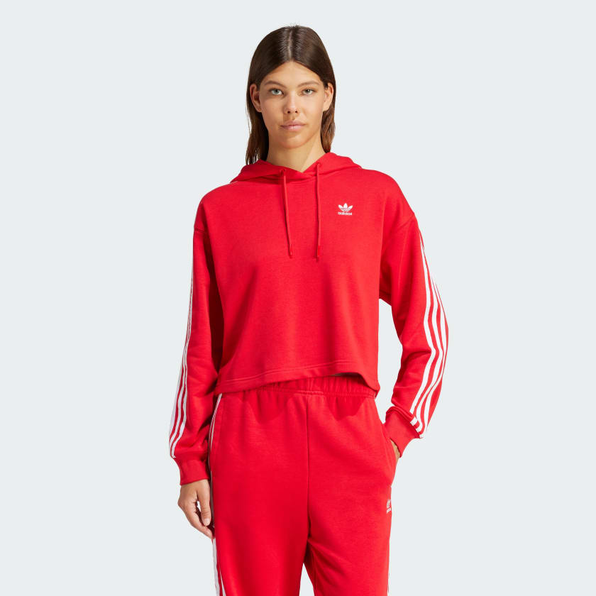 adidas Adicolor 3-Stripes Short Hoodie - Red | Women's Lifestyle ...