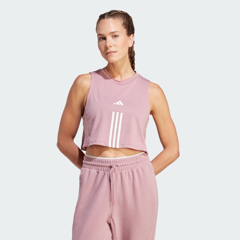 adidas Essentials Train Cotton 3-Stripes Crop tanktop - Pink | adidas Denmark