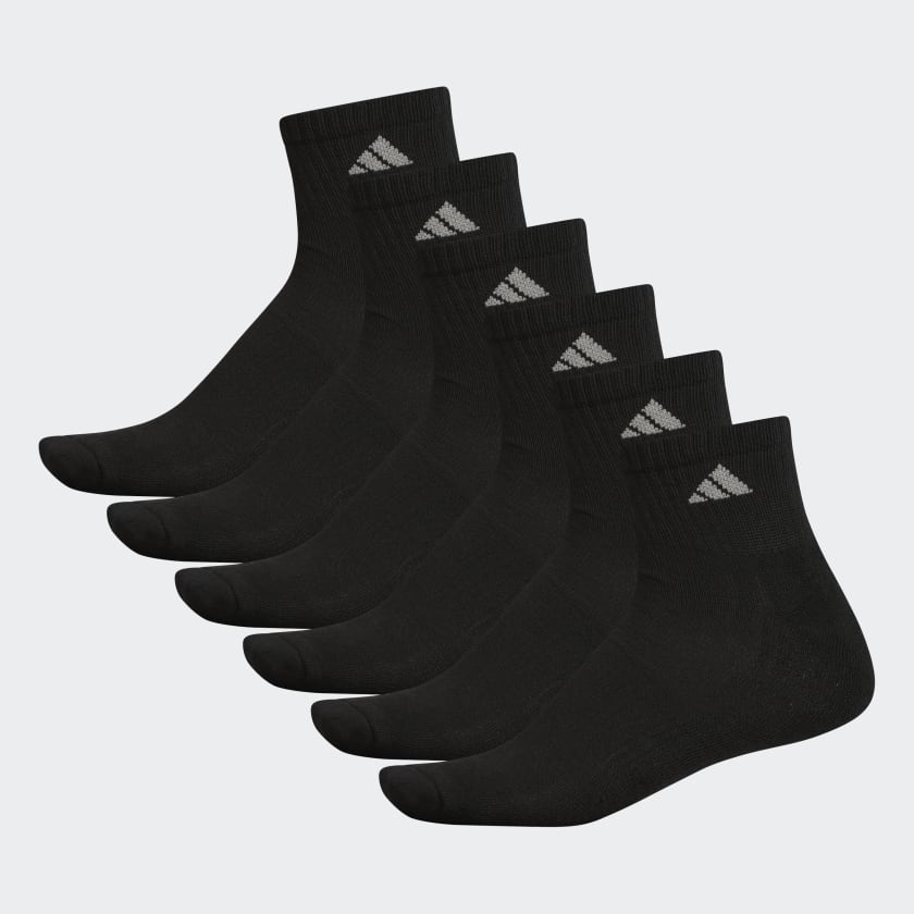adidas Athletic Cushioned Quarter Socks 6 Pairs XL - Black | Men's ...