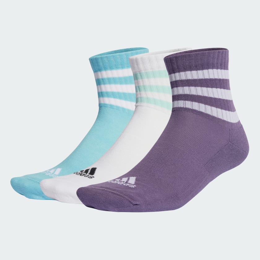 adidas 3-Stripes Cushioned Sportswear Mid-Cut Socks 3 Pairs - Purple ...