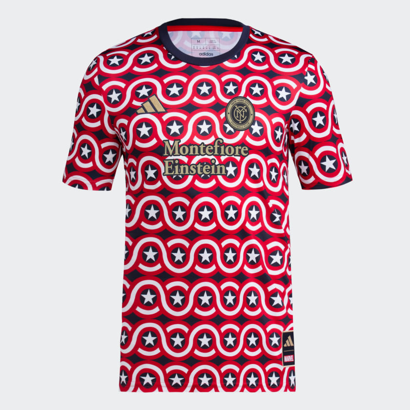 adidas New York City FC Marvel MLS Americana Pre Match Jersey Kids Blue Free Shipping with adiClub adidas US