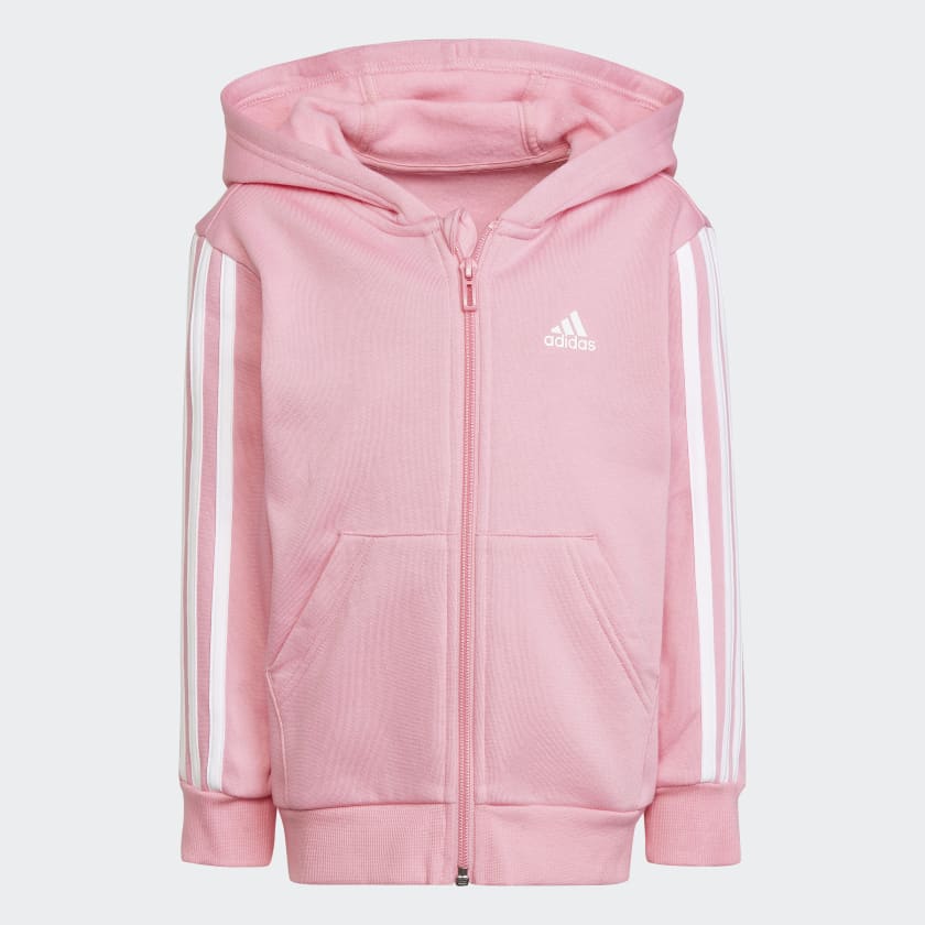adidas Essentials 3 Stripes Zip Hoodie Pink adidas New Zealand
