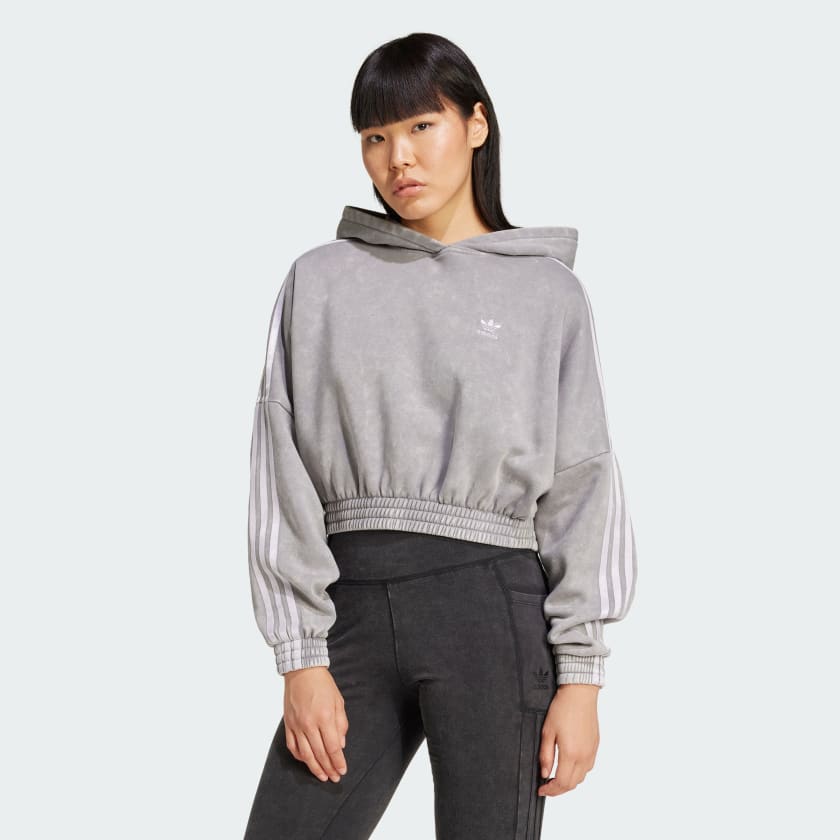 Adidas Washed Out Crop Oversized Hoodie Grey L Womens Originals Hoodies Sweatshirts