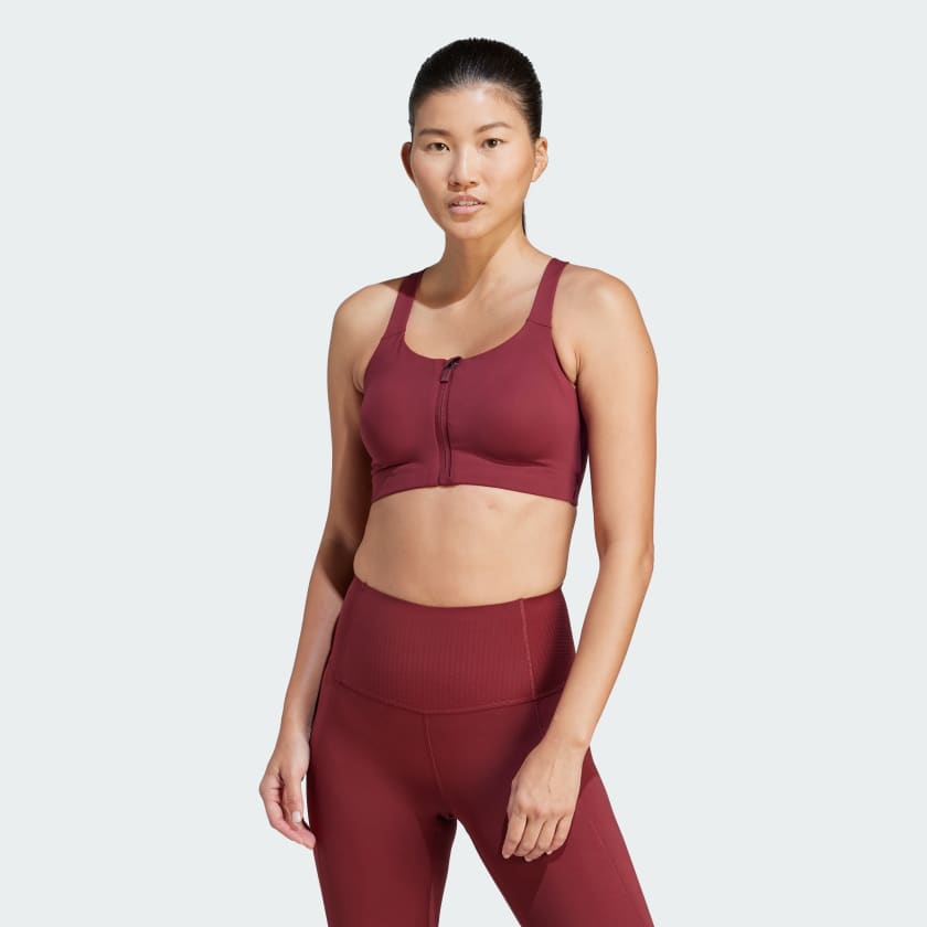 adidas Womens TLRD Impact Luxe High-Support Zip Sports Bra Red 36C