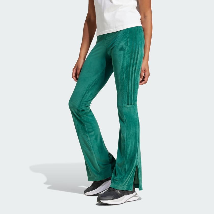 Adidas Women s Tiro Cut 3 Stripes Stretchy Velour Flared Leggings Green Size XL