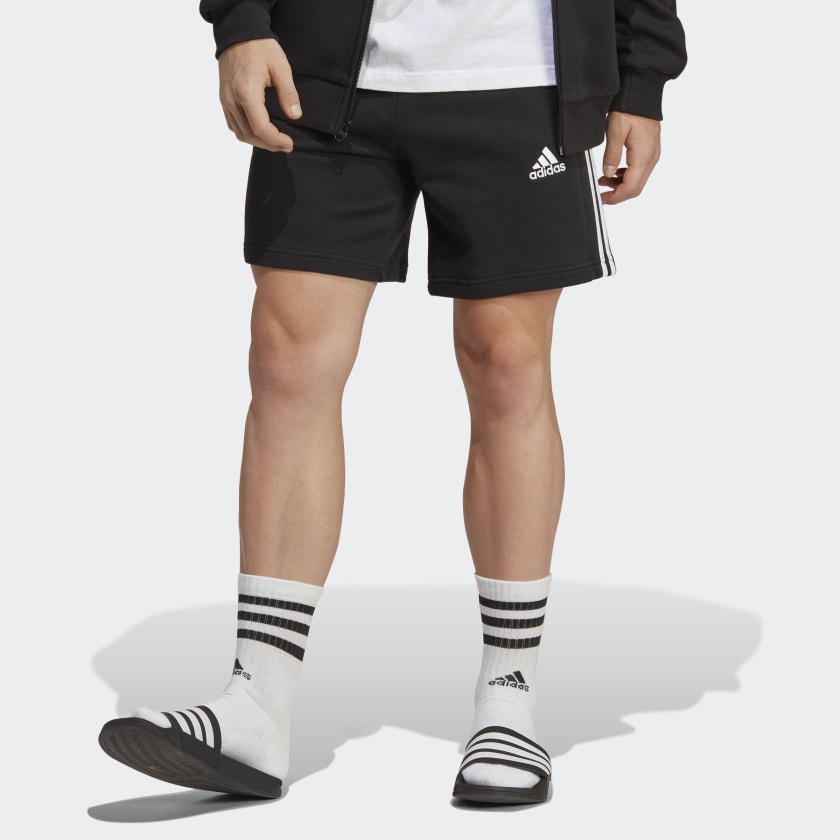 adidas Essentials French Terry 3-Stripes Shorts - Black | adidas UK