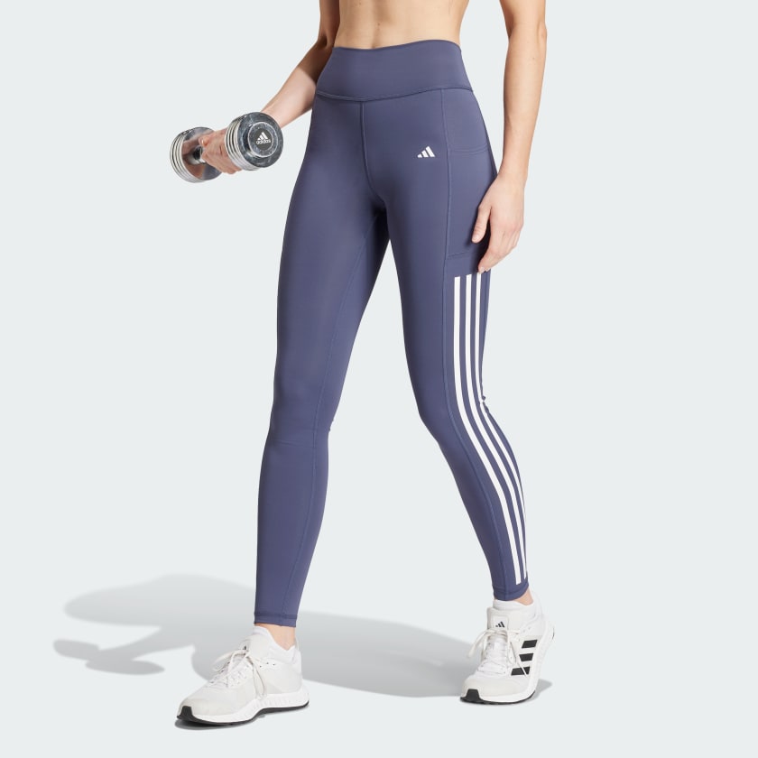 adidas Optime 3 Stripes Full Length Leggings Blue Free Shipping with adiClub adidas US