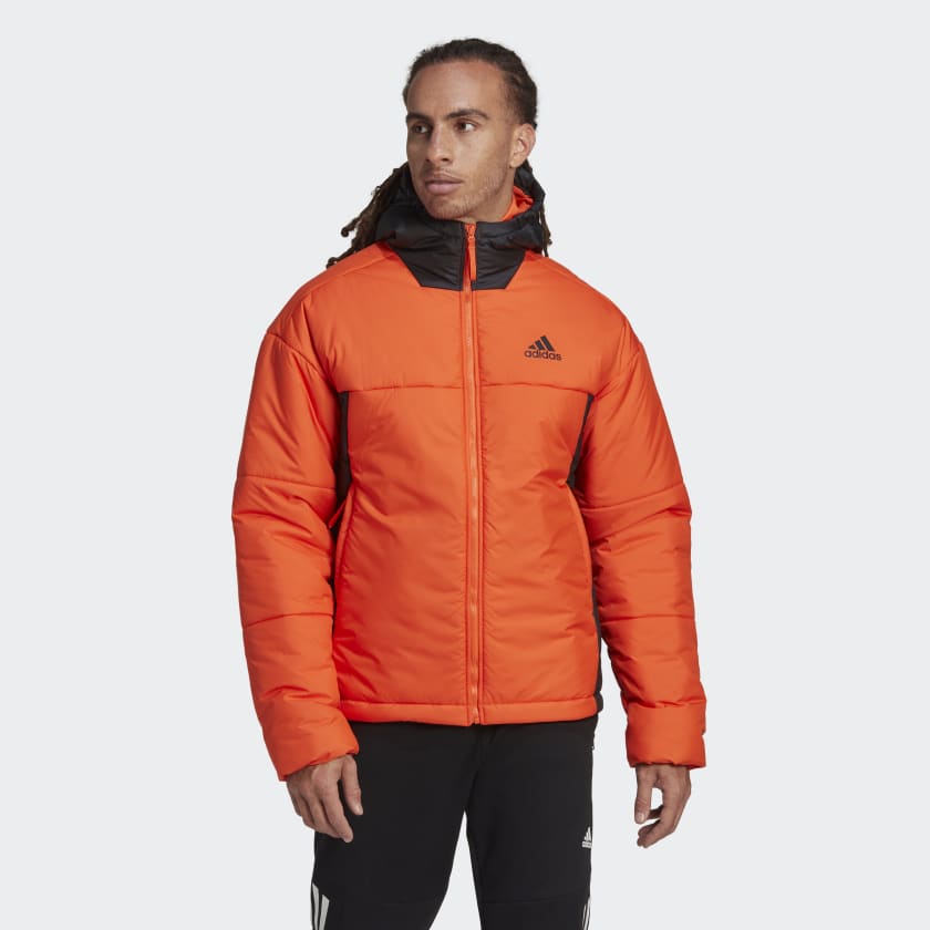 adidas BSC 3 Stripes Puffy Hooded Jacket Orange adidas