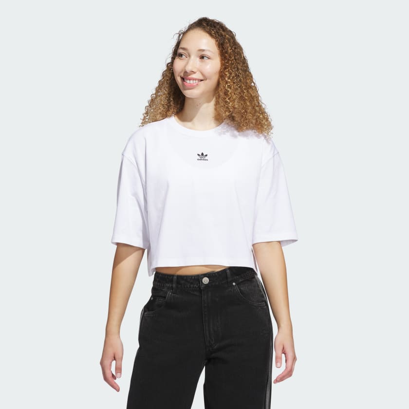 アディダス エッセンシャルズ クロップ半袖Tシャツ - ホワイト
