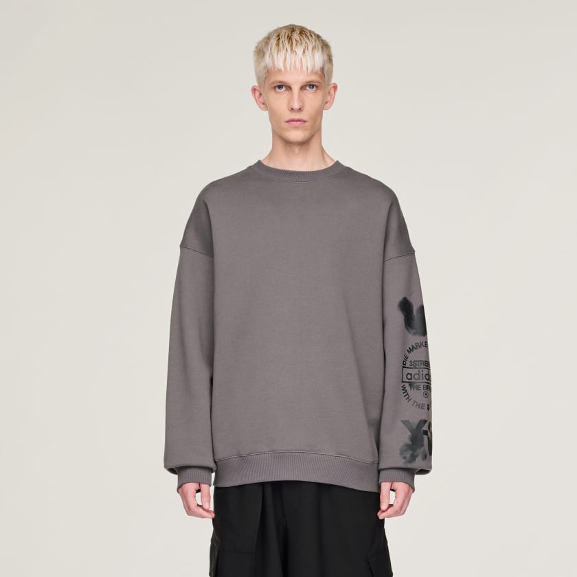 adidas Y-3 Graphic Crew Sweatshirt - Grey | Free Shipping