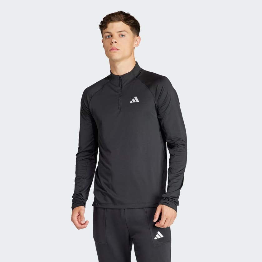 adidas Gym+ Training 1/4-Zip Long Sleeve Tee - Black, Men's Training