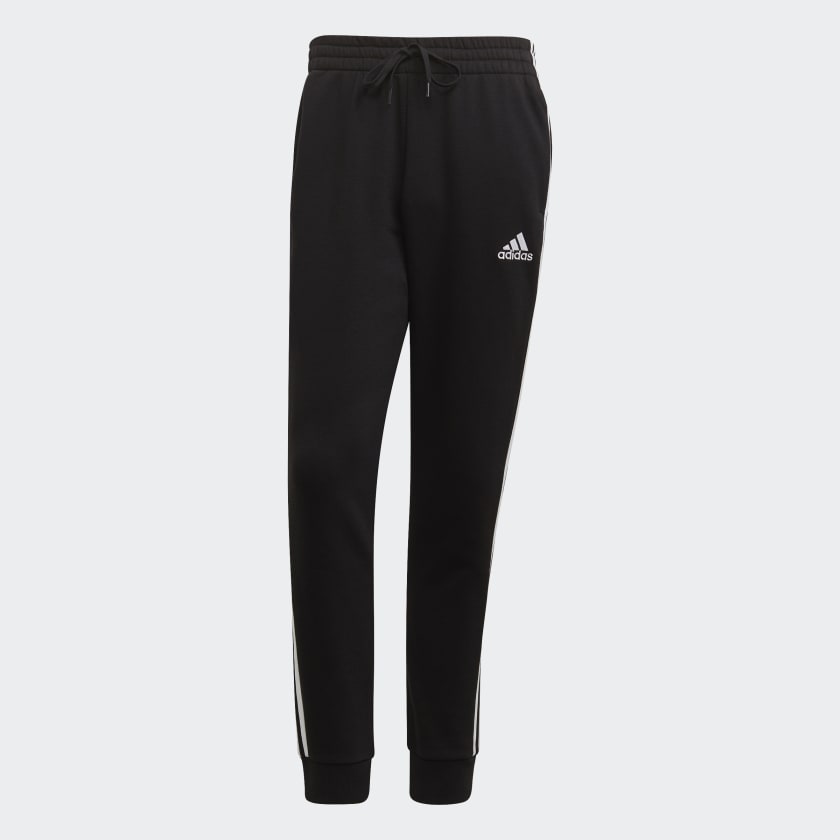 adidas Essentials French Terry Tapered-Cuff 3-Stripes Pants - Black | Men's Training adidas US