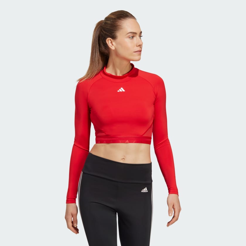 adidas AEROREADY Hyperglam Crop Long Sleeve Top Red adidas Ireland