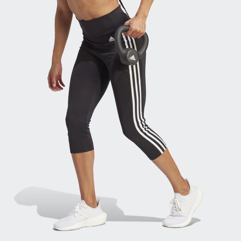 adidas Designed to Move High-Rise 3-Stripes 3/4 Sport Leggings - Black, Women's Training