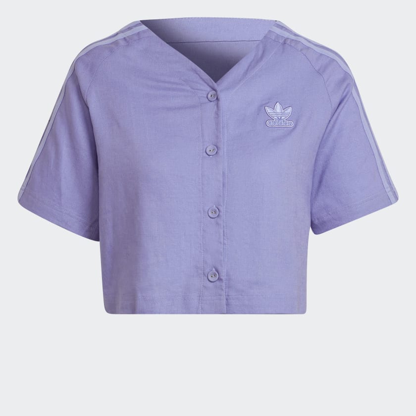 adidas Linen Cropped Baseball Tee Purple adidas New Zealand