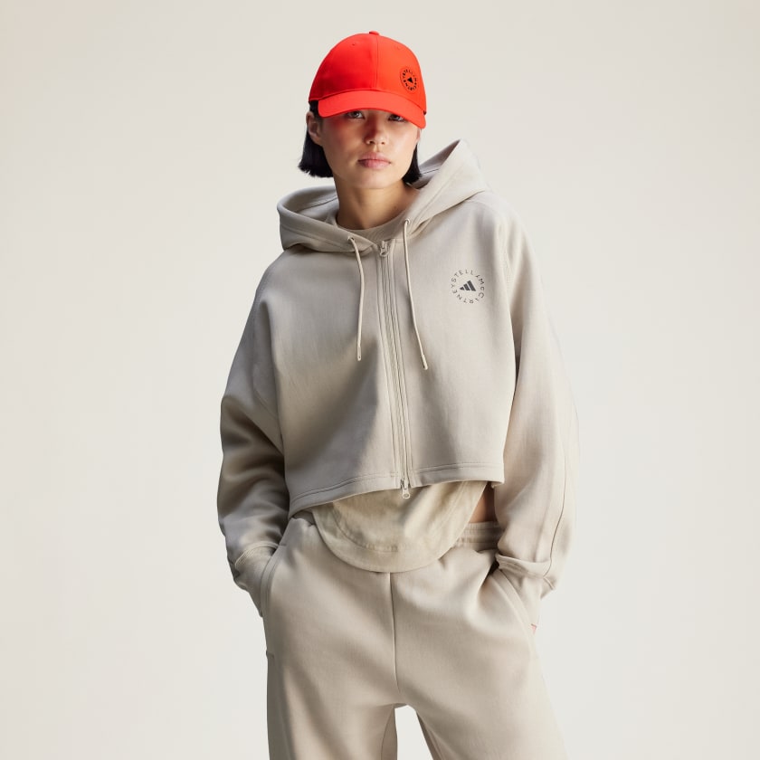 Adidas by Stella Mccartney Truecasuals Sportswear Cropped Hooded Sweatshirt Sand M