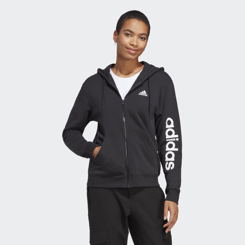 US Lifestyle | Essentials | - Linear Terry Black Hoodie adidas Women\'s adidas French Full-Zip