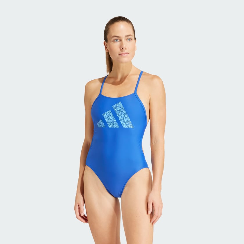 adidas 3 Bar Logo Print Badpak Blauw adidas Offici le Shop