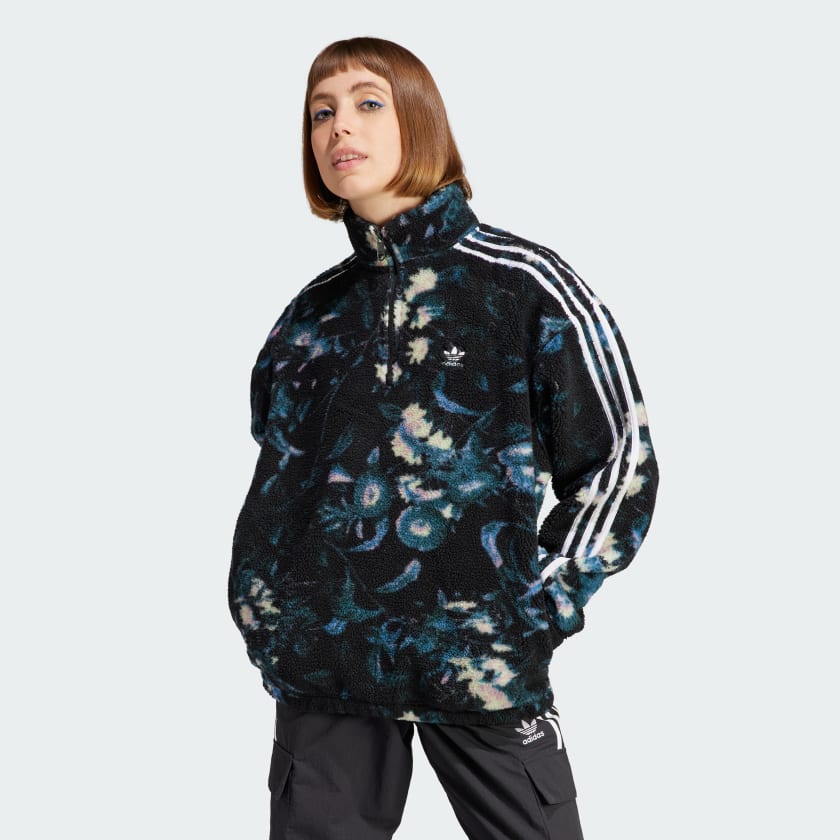 adidas Allover Print Flower Fleece Jacket - Black