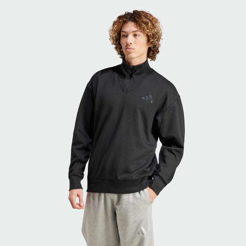 adidas ALL SZN Fleece Quarter Zip Crew Sweatshirt Black Free Shipping with adiClub adidas US