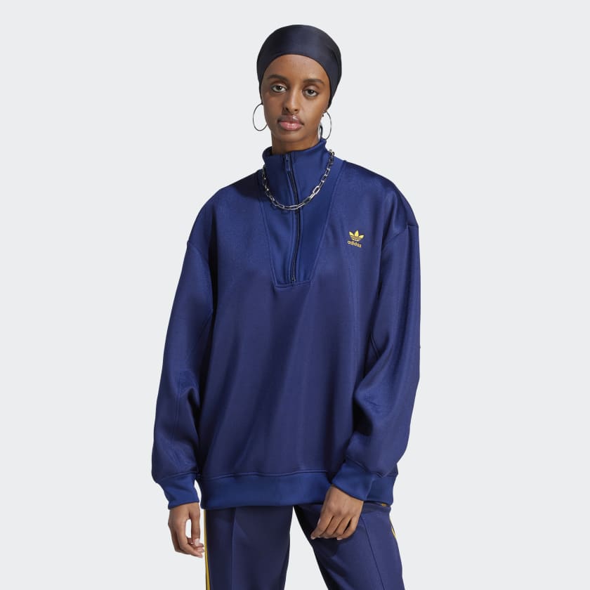 adidas Adicolor Classics Oversized Half-Zip Sweatshirt | Blue - Lifestyle US | adidas Women\'s