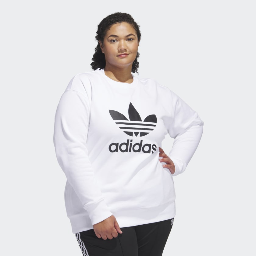 Adicolor US (Plus adidas Crew - | Size) adidas | Women\'s Trefoil Lifestyle White Sweatshirt