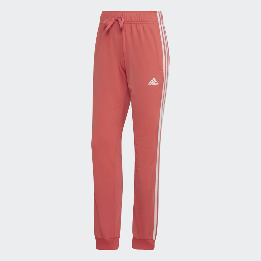 adidas Primegreen Essentials Warm Up Slim Tapered 3 Stripes Track Tracksuit Bottoms Pink adidas UK