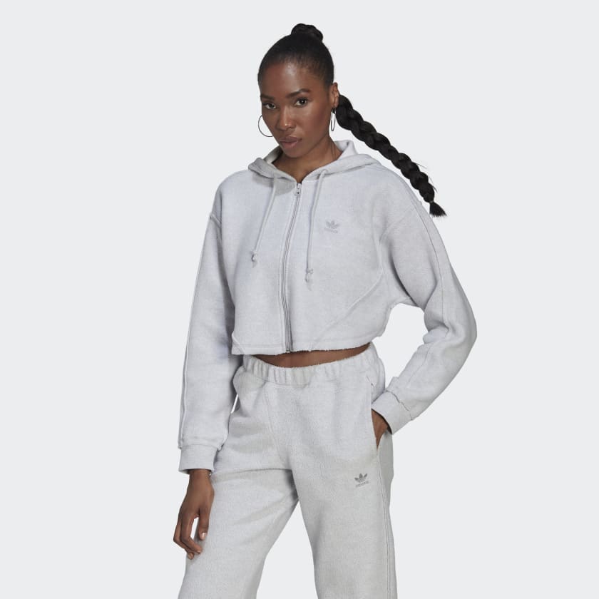 adidas Crop Full-Zip Loungewear Hoodie - Grey | Women's Lifestyle | adidas  US