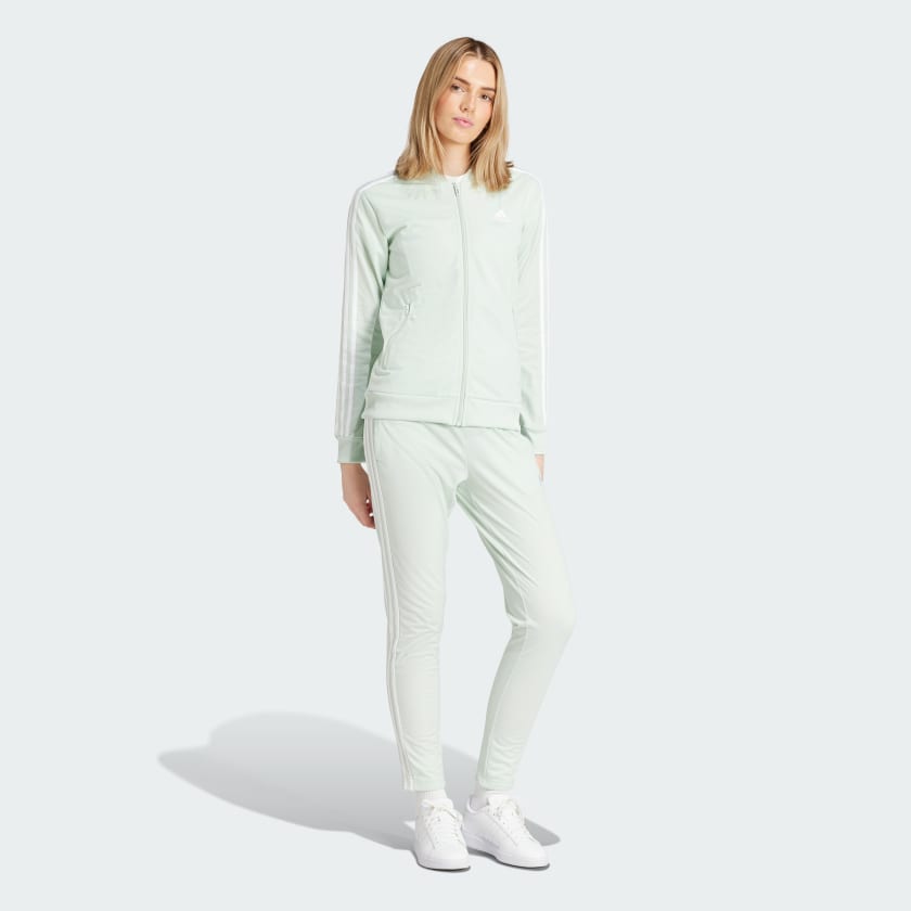 adidas Essentials 3 Stripes Tracksuit Green adidas UK