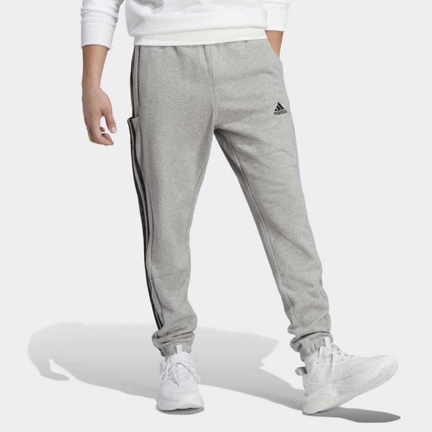 adidas Essentials French Terry Tapered Elastic Cuff 3-Stripes Pants - Grey  | adidas Canada