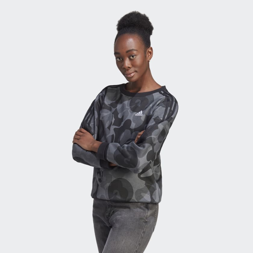 adidas Floral Graphic 3-Stripes Fleece Sweatshirt - Black | Women's  Lifestyle | adidas US
