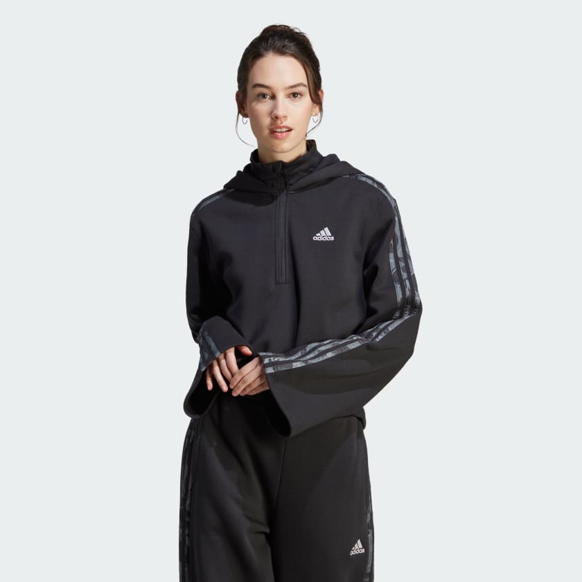 adidas Floral Graphic 3 Stripes Fleece Hoodie Black adidas Thailand