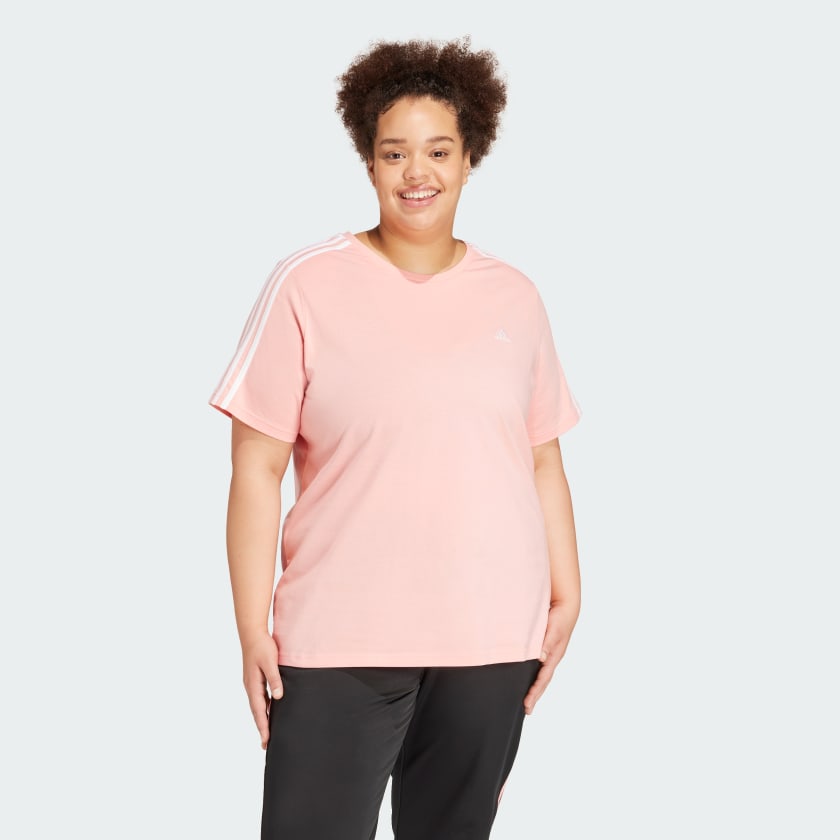adidas Essentials Slim 3-Stripes Tee (Plus Size) - Pink