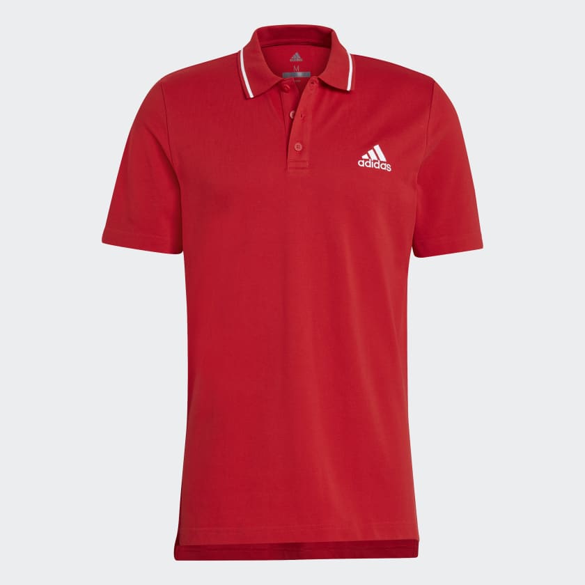 Polera con Cuello Essentials AEROREADY Piqu Logo Peque o Rojo
