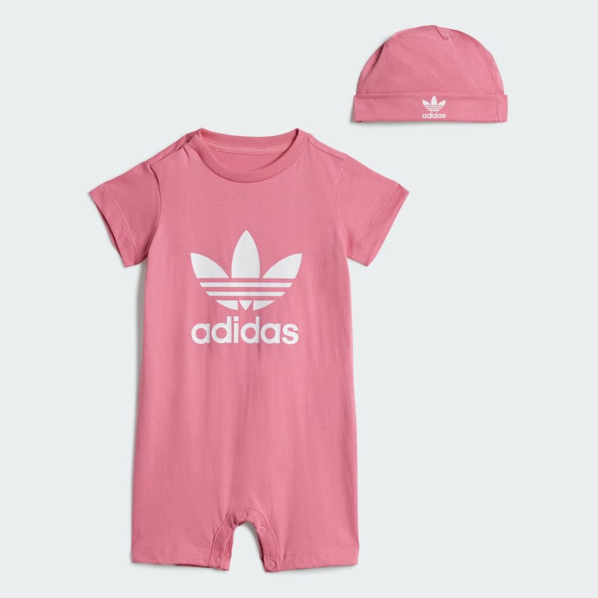 Adidas Gift Set Jumpsuit and Beanie Rose Tone 6M Kids Originals Bodysuit