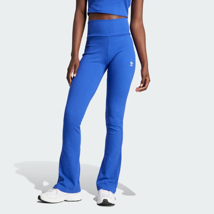 Blue High Waisted Ribbed Flare Pants - Blue / S