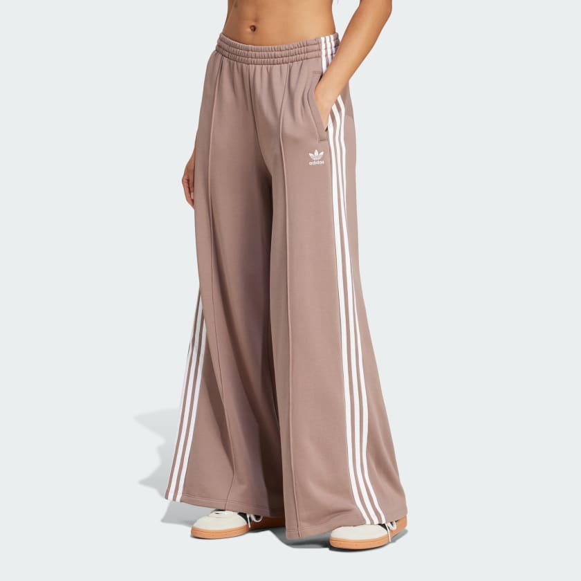 Adidas Originals Women s 3 Stripes Loose French Terry Wide Leg Jogger Pants Brown Size XL Cotton Elastic
