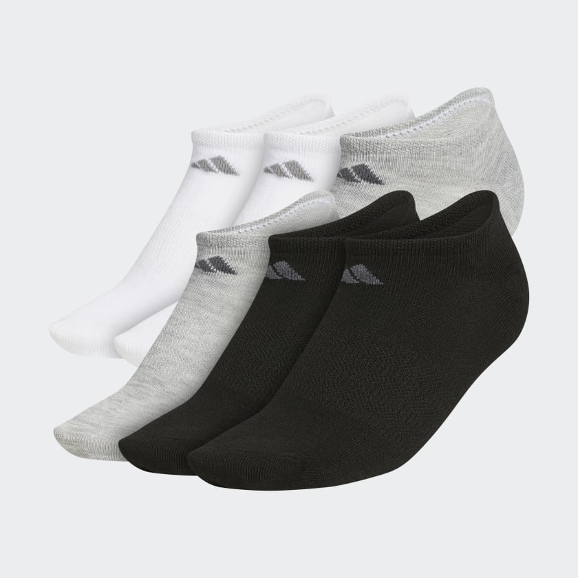 6 Pack No Show Invisible Socks, Black, Grey, and Navy Solid