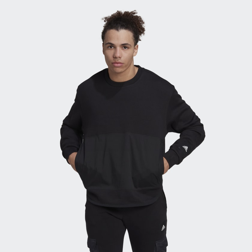 adidas Fleece Woven Crew Sweatshirt - Black | adidas Canada