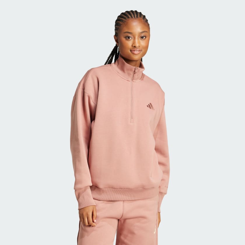 adidas ALL SZN Fleece Loose Quarter Zip Sweatshirt Pink Free Shipping with adiClub adidas US