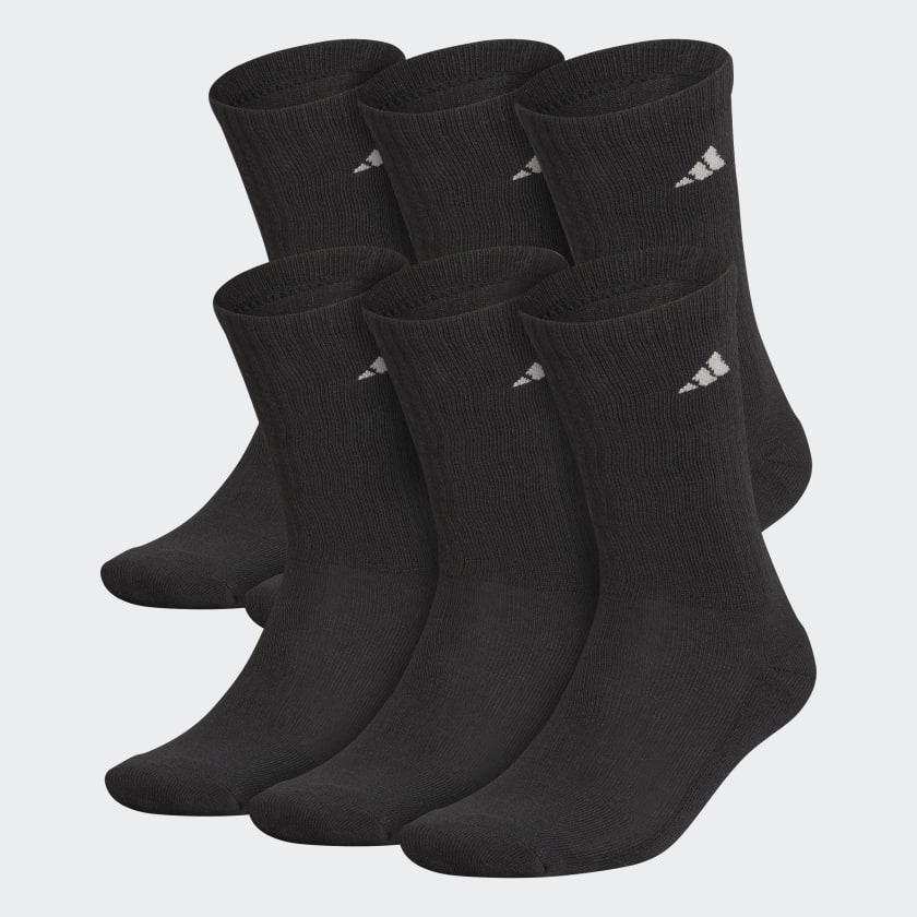 adidas Athletic Cushioned Crew Socks 6 Pairs - Black | Men's Training ...