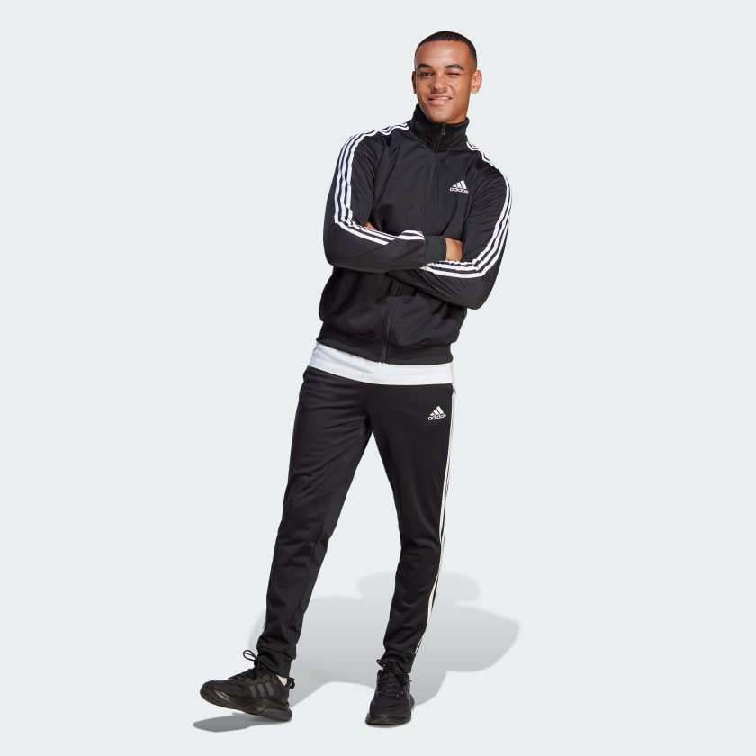 adidas Sportswear 3 stripe tracksuit in black