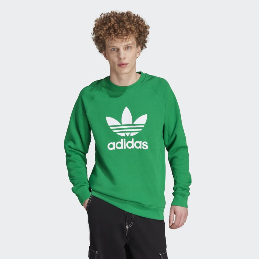 adidas Adicolor Classics Trefoil Crewneck Sweatshirt - Green | Men's Lifestyle | US