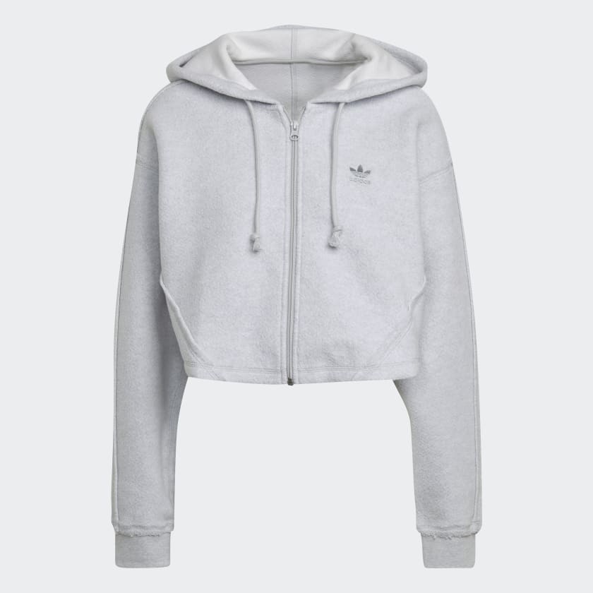 adidas Crop Full Zip Loungewear Hoodie Grey Women s Lifestyle adidas US