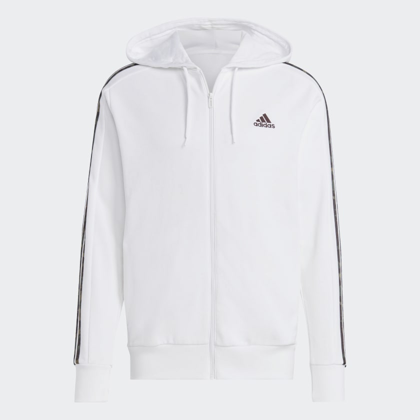 adidas Essentials French Terry 3 Stripes Full Zip Hoodie White Free Shipping with adiClub adidas US