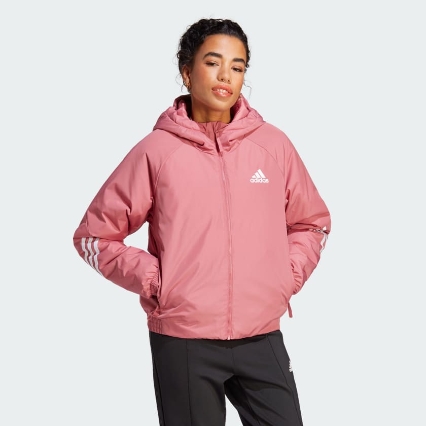 adidas フード付きジャケット ブラック/ピンク ジャージ L ひきつれ
